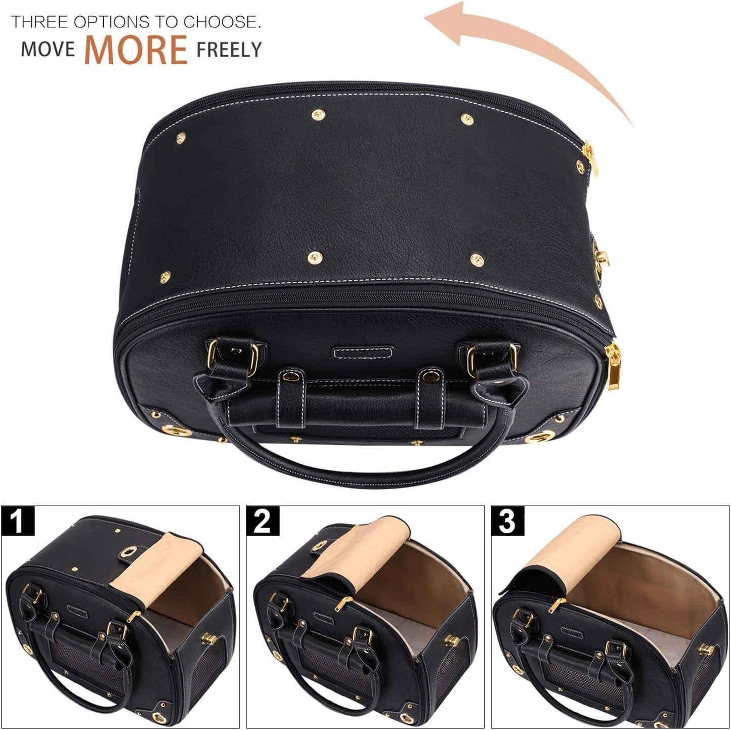Dog Carrier, Pet Carrier, Dog Purse, Foldable Waterproof Premium PU Leather Pet Travel Portable Bag Carrier for Cat and Small Dog Home & Outdoor Small Black