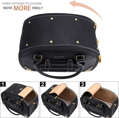 Dog Carrier, Pet Carrier, Dog Purse, Foldable Waterproof Premium PU Leather Pet Travel Portable Bag Carrier for Cat and Small Dog Home & Outdoor Small Black
